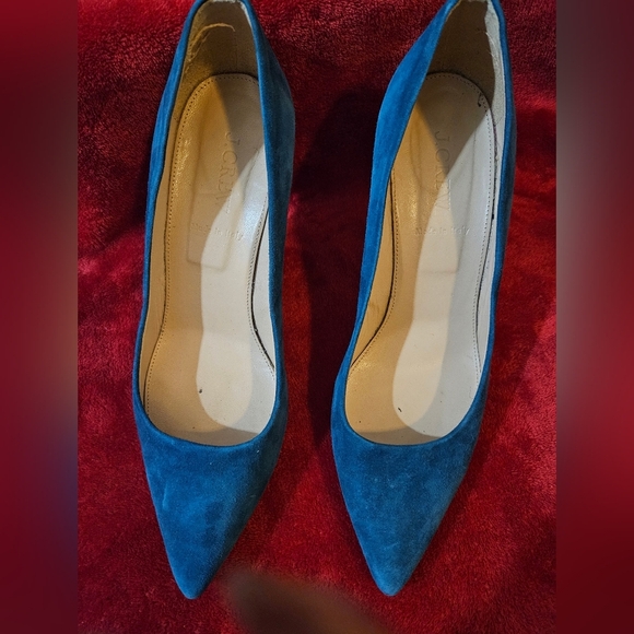 J. Crew Women Teal Blue Green Pointy-Toe Suede Leather Heels-Size 8 - Picture 4 of 7
